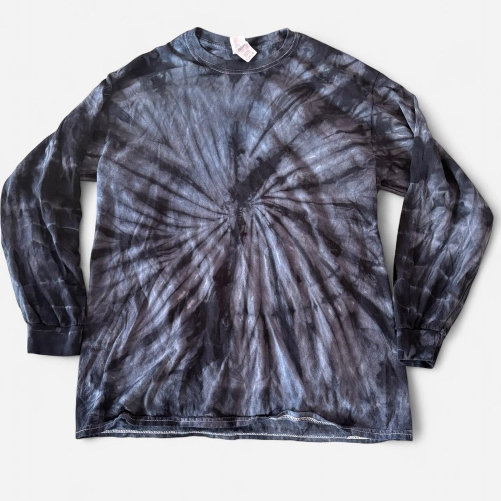Black And Navy Blue Tie Dye Long Sleeve Crew Neck T Shirt Mens Size Large